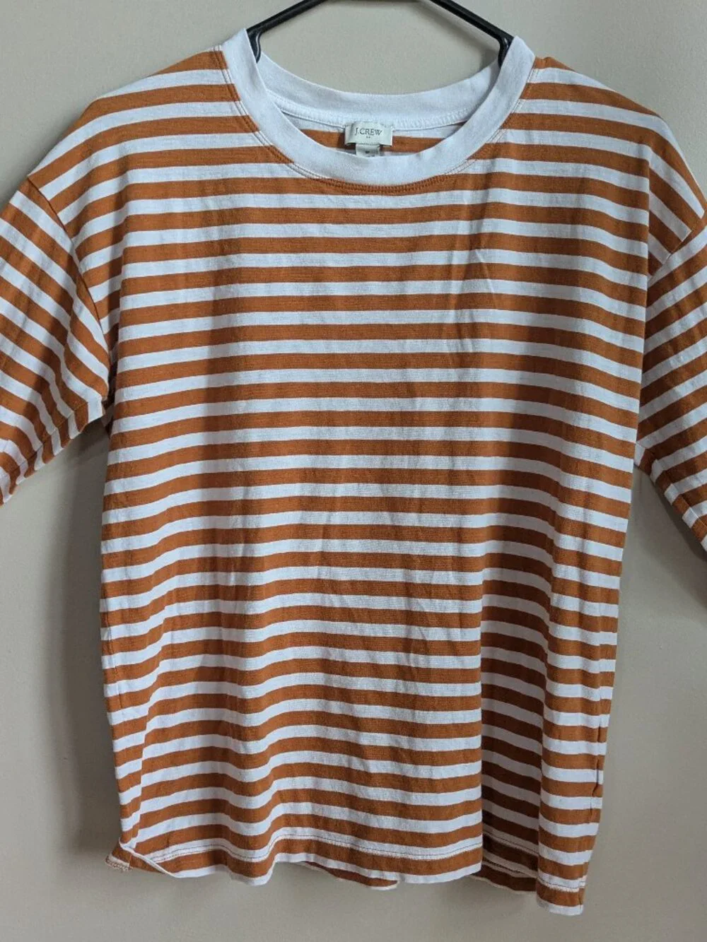 j. crew striped long sleeve tee rust orange white crewneck top size S #735